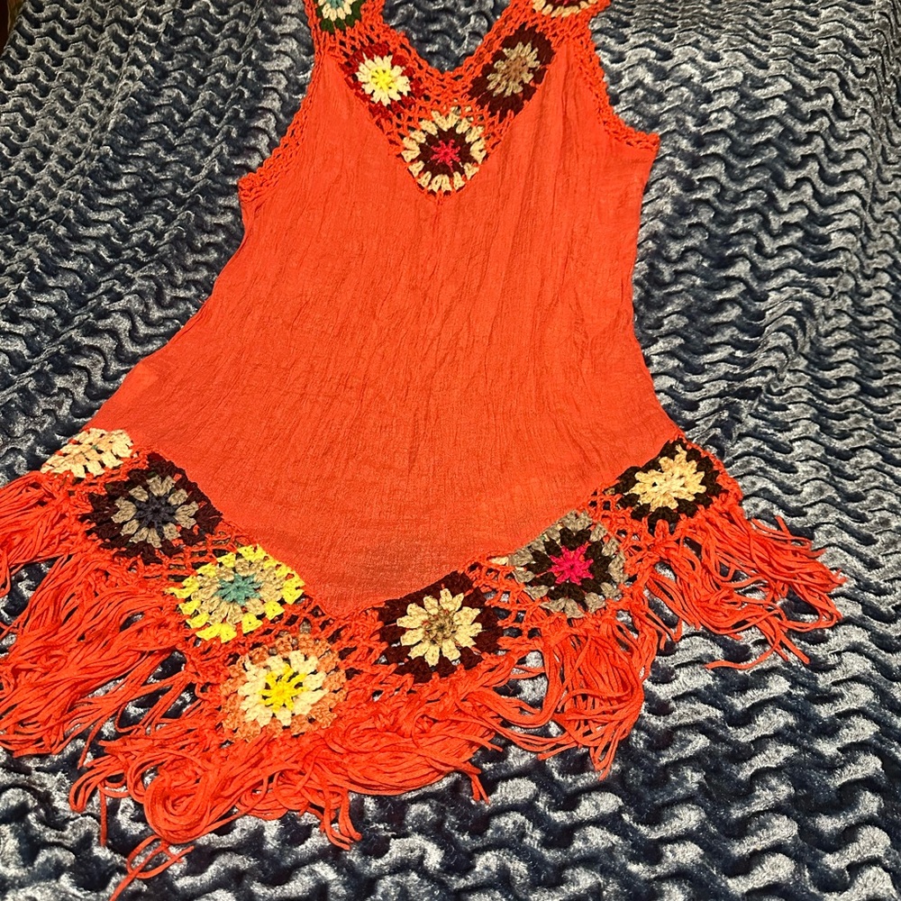 Vibrant Orange Crochet Swim Coverup